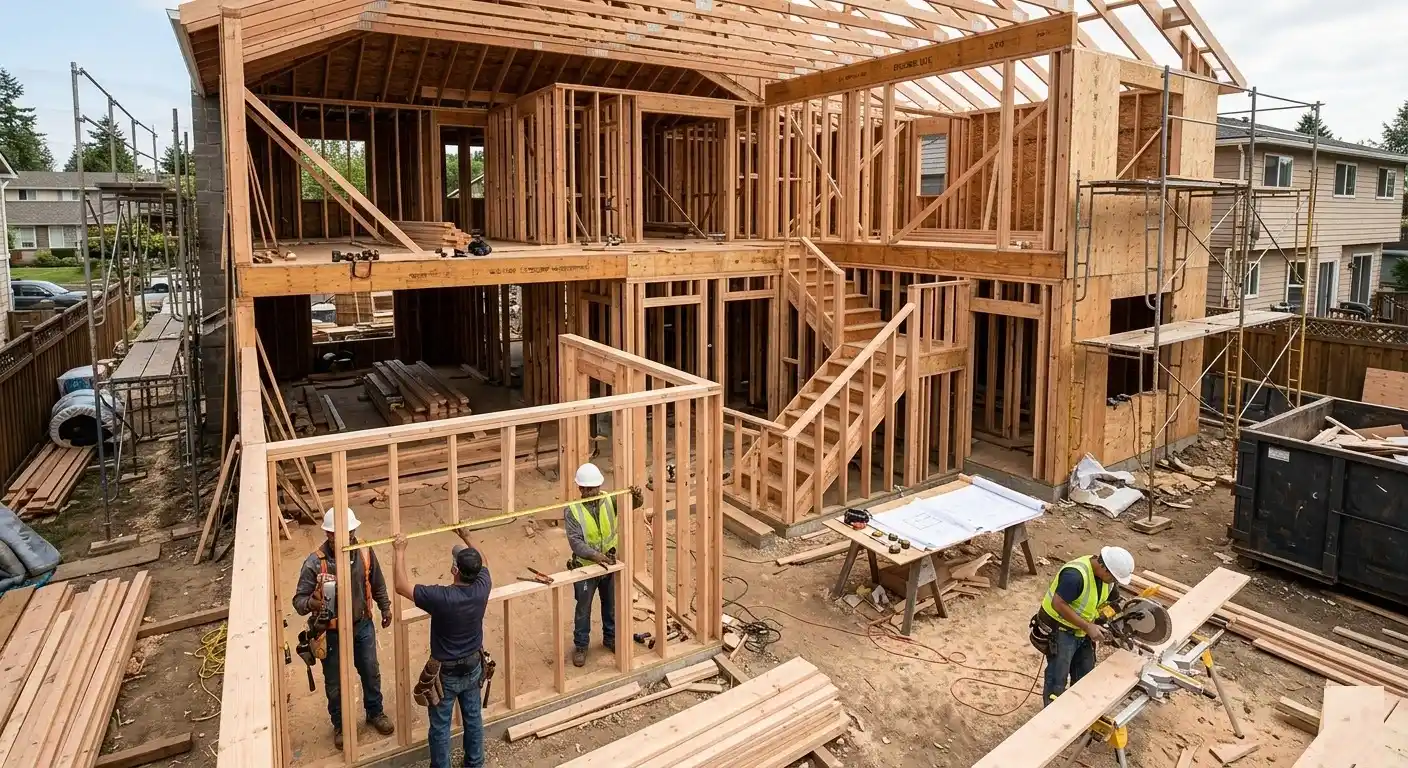 Home renovation layout and framing work